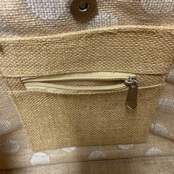Jute Grocery/Beach Bag Tan/White Polka Dot - Picture 8 of 13